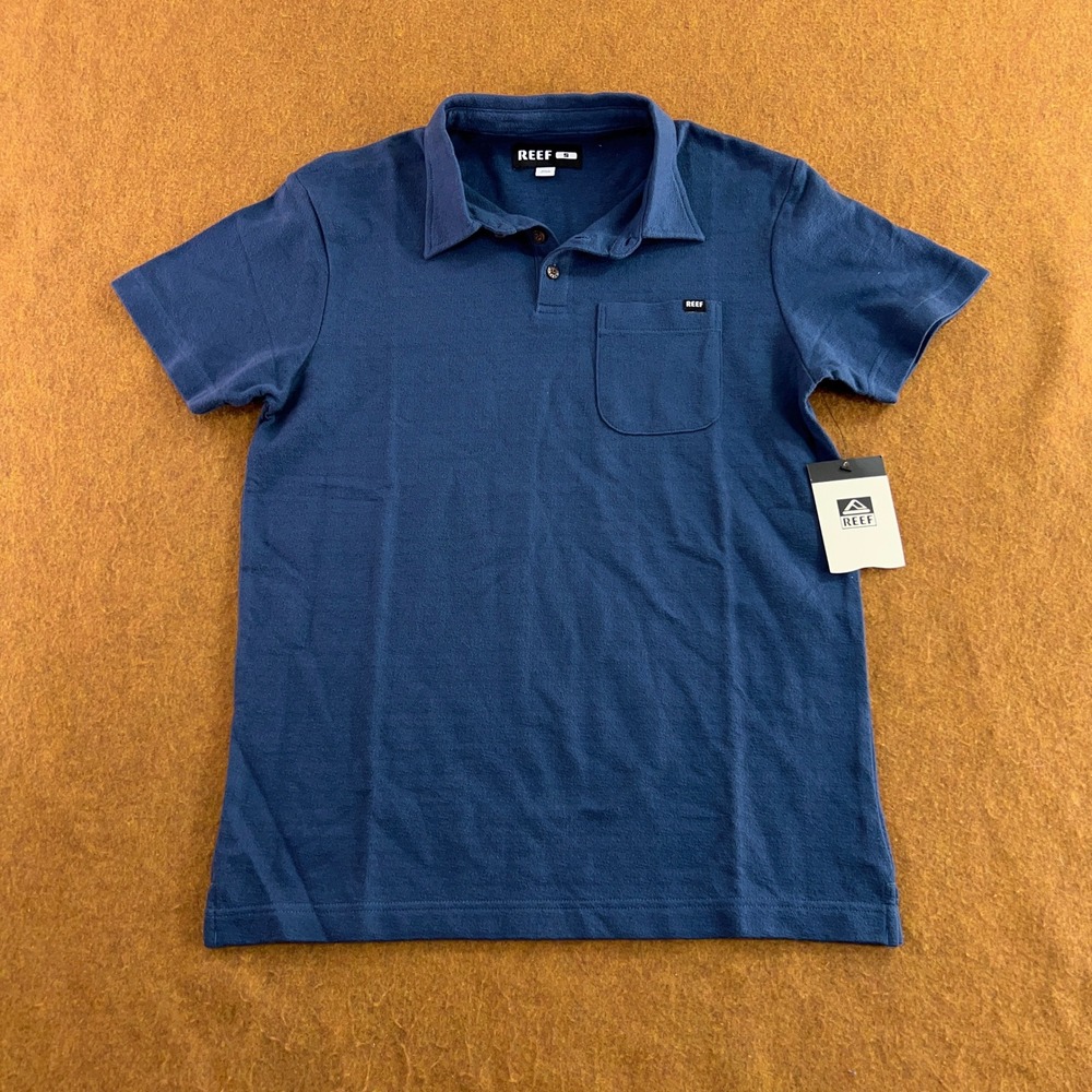 Reef Mens Small Blue Atwell Short Sleeve Knit Pocket Polo Shirt NWT